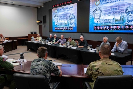 CAMP H. M. SMITH, Hawaii (Dec. 13, 2022) Retired Adm. Thomas B. Fargo, former Commander of U.S. Indo-Pacific Command from May 2002 to Feb. 2005, speaks at a panel discussion during the USINDOPACOM Commander’s Summit. Adm. John C. Aquilino, current USINDOPACOM Commander, invited former Commanders to discuss lessons learned since their tenure and to celebrate the command’s 75th anniversary. (U.S. Navy photo by Mass Communication Specialist 1st Class Anthony J. Rivera)