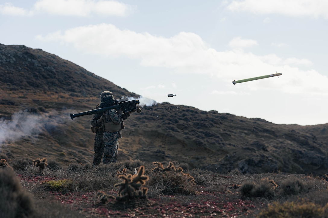U.S. Marines with 3rd Low Altitude Air Defense Battalion, Marine Air Control Group 38, 3rd Marine Aircraft Wing, fire FIM-92A Stinger surface-to-air missiles during exercise Steel Knight 23 on San Clemente Island, California, Dec. 5, 2022. Exercise Steel Knight 23 provides 3rd MAW an opportunity to refine Wing-level warfighting in support of I Marine Expeditionary Force and fleet maneuver.