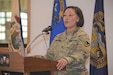 Col. Lisa Rennard, commander, 403rd Army Field Support Brigade, presents her remarks at the Fiscal Year 2022 Army Award for Maintenance Excellence Presentation Ceremony at Camp Humphreys, South Korea, Dec. 8, 2022.