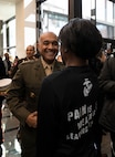 U.S. Marine Corps Lt. Gen. Brian W. Cavanaugh, the Fleet Marine Force, Atlantic, Marine Forces Command, Marine Forces Northern Command commander, greets U.S. Marine Corps Pfc. Jayln Morton, an inventory management specialist at Joint Base Anacostia-Bolling during the course completion ceremony for the Freestate Challenge Academy at Havre De Grace High School, Maryland on Dec. 17, 2022. The Academy’s mission is to intervene in and reclaim the lives of at-risk youth and to produce graduates with the values, skills, education and self-discipline needed to succeed as adults. More than 4,000 cadets have graduated since the Academy’s beginning in 1993. (U.S. Marine Corps photo by Cpl. Hannah Adams)