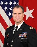 U.S. Army Brig. Gen. Andrew Scarcella poses for his official portrait in the Army portrait studio at the Pentagon in Arlington, Va., Dec. 20, 2022.  (U.S. Army photo by William Pratt)