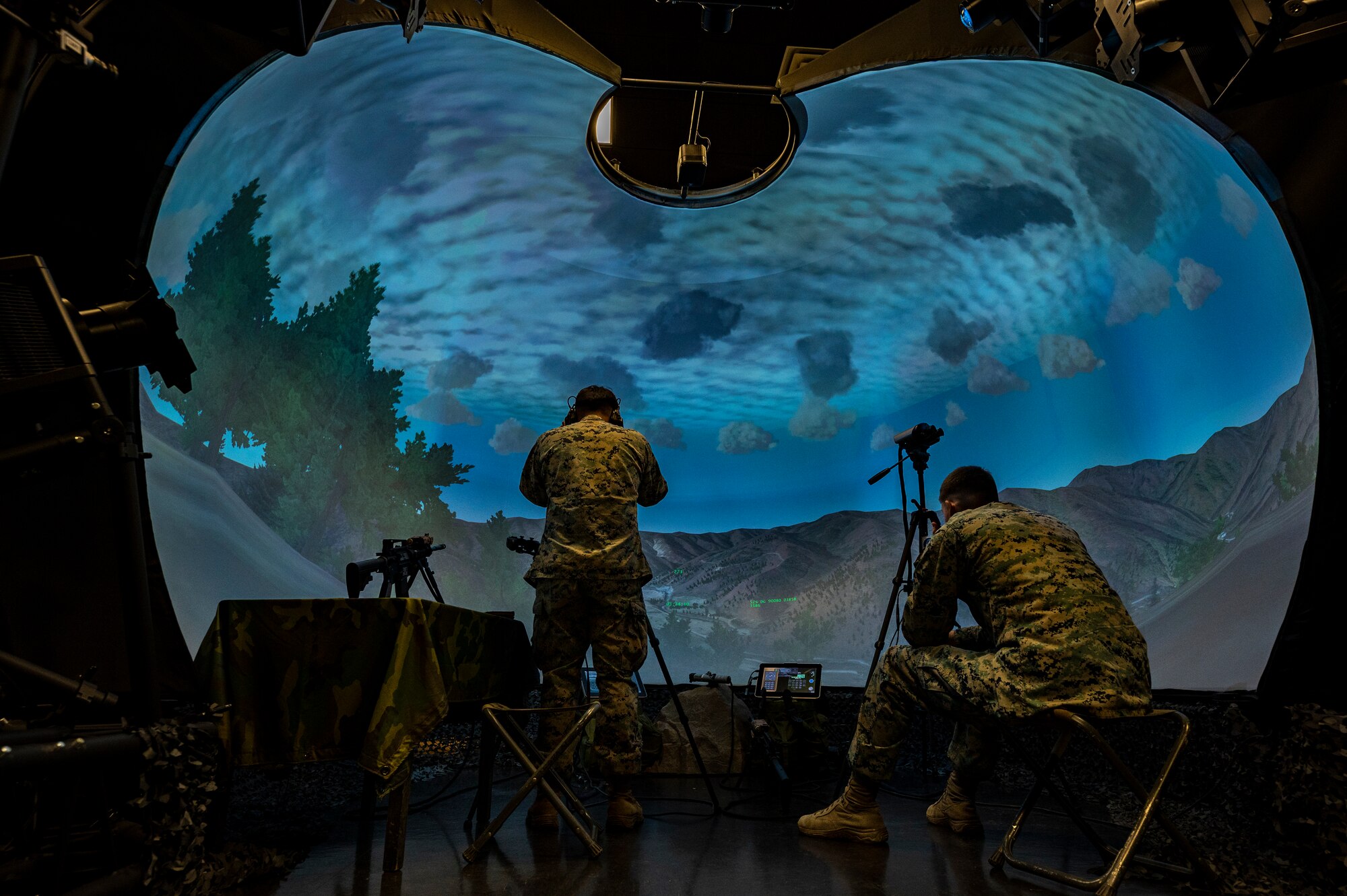 U.S. Marine Sgt. Derek Barrea-Antonio joint terminal attack controller (JTAC) and Cpl. Alexandra Juncan transmission systems operator, 3rd Battalion, 4th Marine Regiment from Twentynine Palms Marine Corps Base, California, participate in a joint training at Osan Air Base, Republic of Korea, Dec. 15, 2022.
