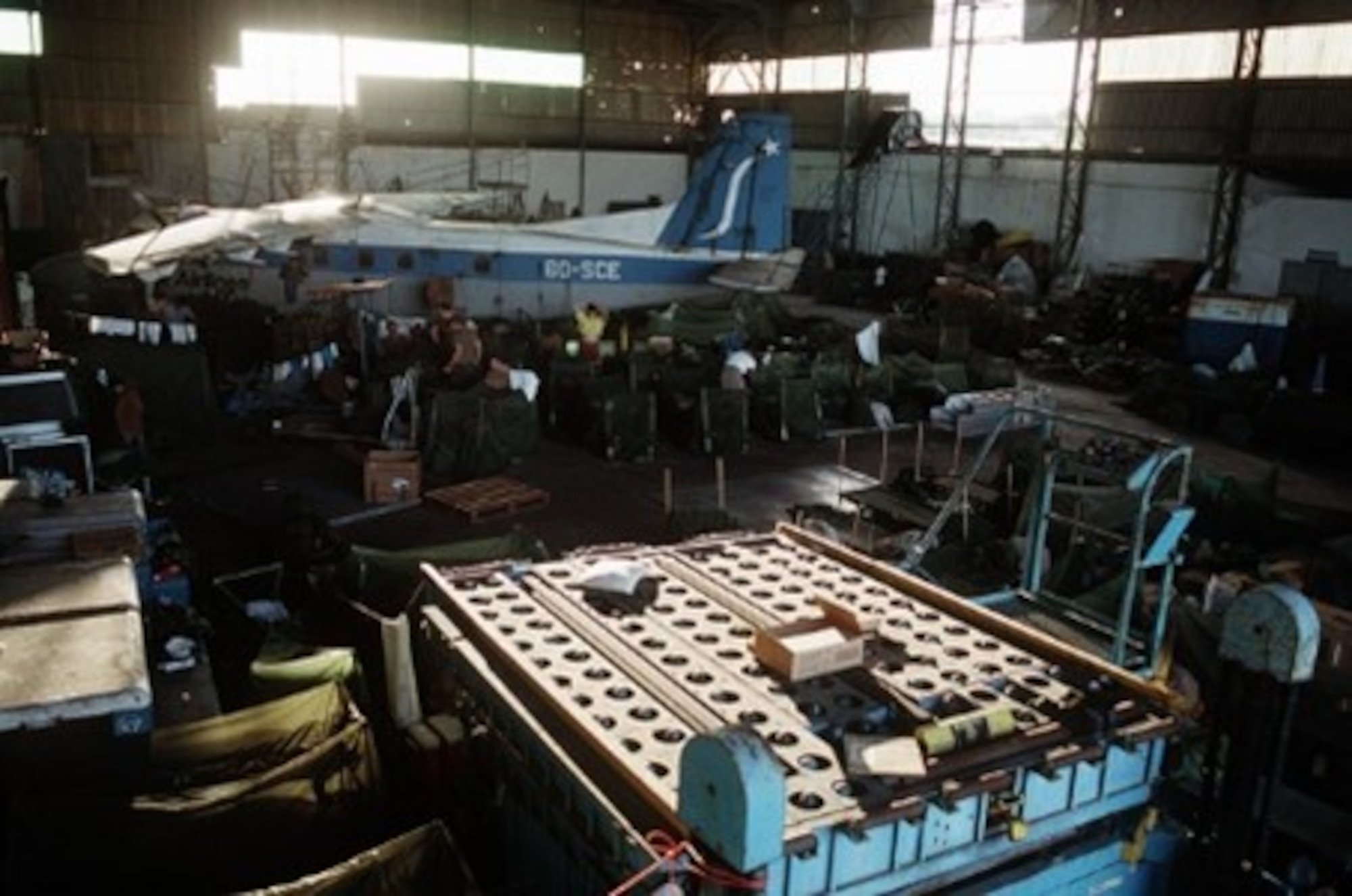 Troops bunking in a hangar at Mogadishu International Airport Dec. 16, 1992. (National Archives Photo)