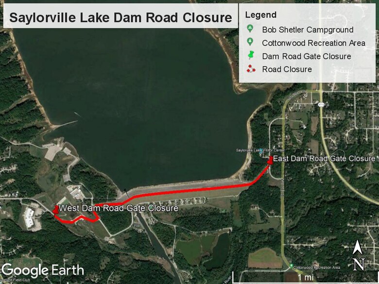 Road Closure Map for Saylorville Lake Dam Road
