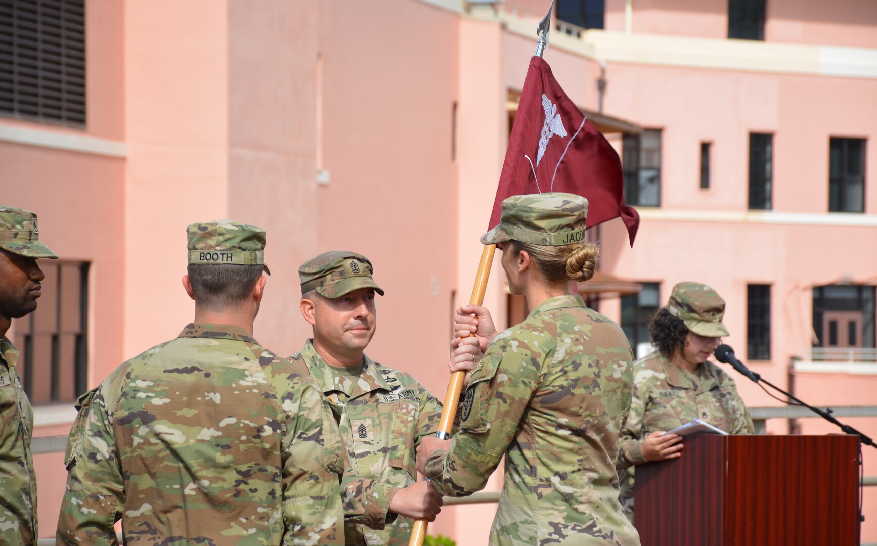 Alpha Company bids farewell to 1st Sgt. Nathan Kent and welcomes 1st Sgt. William Booth.