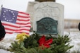 A wreath lays at the grave of Revolutionary War veteran Eli Skinner at the Elk Grove Cemetery, 25 miles northwest of Chicago, December 17, 2022.