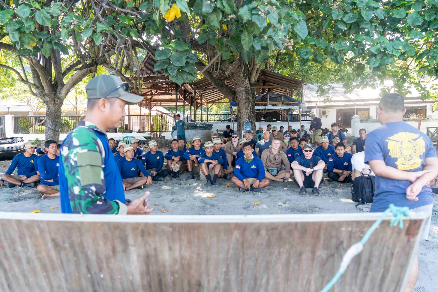 Indonesian Navy Sailors give a safety brief to Sailors assigned to Mobile Dive and Salvage Unit (MDSU) 1 in Situbondo as part of Cooperation Afloat Readiness and Training (CARAT)/Marine Exercise (MAREX) CARAT 2022, Dec. 12. CARAT/MAREX Indonesia is a bilateral exercise between Indonesia and the United States designed to promote regional security cooperation, maintain and strengthen maritime partnerships, and enhance maritime interoperability. In its 28th year, the CARAT series is comprised of multinational exercises, designed to enhance U.S. and partner forces’ abilities to operate together in response to traditional and non-traditional maritime security challenges in the Indo-Pacific region. Task Force 73 is responsible for conducting diving and salvage operations in the Western Pacific.