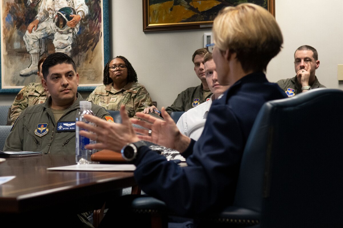 Major General Heather L. Pringle, Commander, Air Force Research Laboratory, Air Force Materiel Command, spoke to 14 Squadron Officer School students as they each presented and received feedback on their Advanced Research projects. The Air University Advanced Research Elective is an opportunity for a selective group of students to conduct independent research on topics of strategic concern, such as technology integration, Intelligence, Surveillance, and Reconnaissance (ISR) considerations for national security and social media.