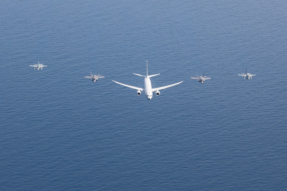 PACIFIC OCEAN (Dec. 18, 2022) – U.S. Marine F-35B Lightning II pilots with Marine Fighter Attack Squadron (VMFA) 122, 13th Marine Expeditionary Unit, fly in formation with a U.S. Navy P-8 Poseidon and Indonesian Air Force F-16s during Cooperation Afloat Readiness and Training/ Marine Exercise (MAREX) Indonesia 2022, Dec. 18.