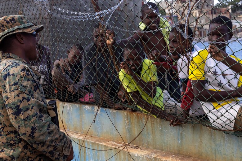 U.S. Marine Corps Pfc. Johvany Moize, a Brooklyn, New York, native and machine gunner with 1st Battalion, 8th Marine Regiment, 2d Marine Division, interacts with Haitian children during Continuing Promise 2022 in Jeremie, Haiti, Dec. 12, 2022. 

“When I left Haiti, it was a whole new environment,” said Moize. “I went to school for the first time. People thought I was different because of where I was from.” 

The Continuing Promise mission includes providing direct medical care and expeditionary veterinary care, conducting training and subject matter expert exchanges on various medical and humanitarian civic assistance topics, and leading seminars on Women, Peace, and Security. 

(U.S. Marine Corps photo by Lance Cpl. Ryan Ramsammy)