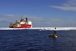 Coast Guard Research and Development Center personnel test an unmanned maritime system near the Coast Guard Cutter Healy in the Arctic, July 29, 2017. The RDC tested the UMS and other unmanned systems that have the potential to be force multipliers for the Coast Guard, supplementing forces and providing increased maritime domain awareness in the Arctic. U.S. Coast Guard photo by Petty Officer 2nd Class Meredith Manning