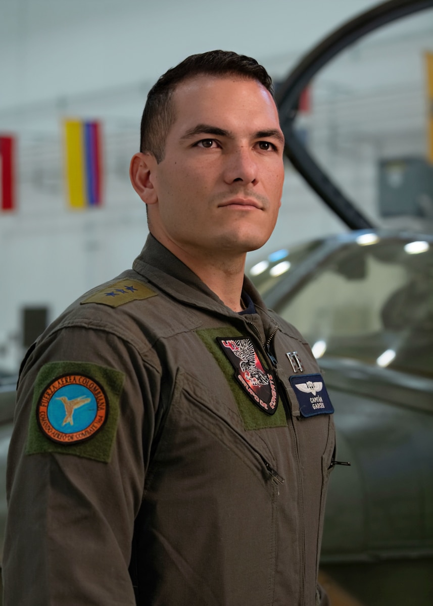 Capt. Mario Garces is a helicopter pilot from the Colombian Air Force and is currently in the IAAFA pilot instrument procedures course. Garces explained that the typography of Colombia makes flying there difficult, and he’s excited to foster positive relationships with his classmates from other Latin American countries and expects to learn a lot during this course.  (U.S. Air Force Photo by Staff Sgt. Janiqua P. Robinson)