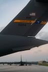 A photo of the tail of a C-17.