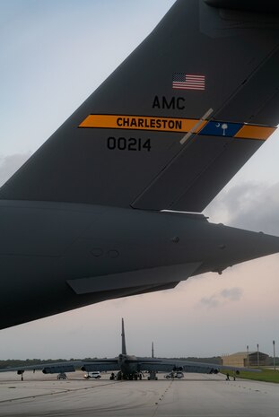 A photo of the tail of a C-17.