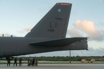 A photo of the tail of a B-52H.