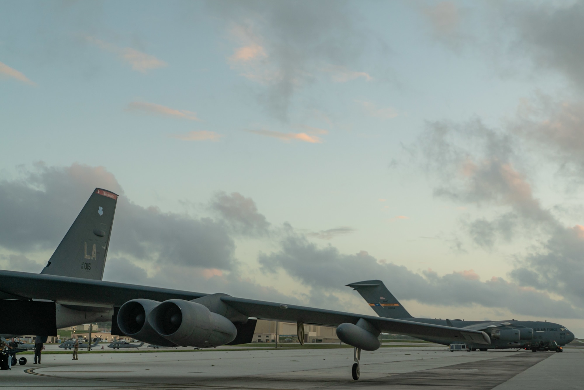 A photo of the tail of a B-52H.