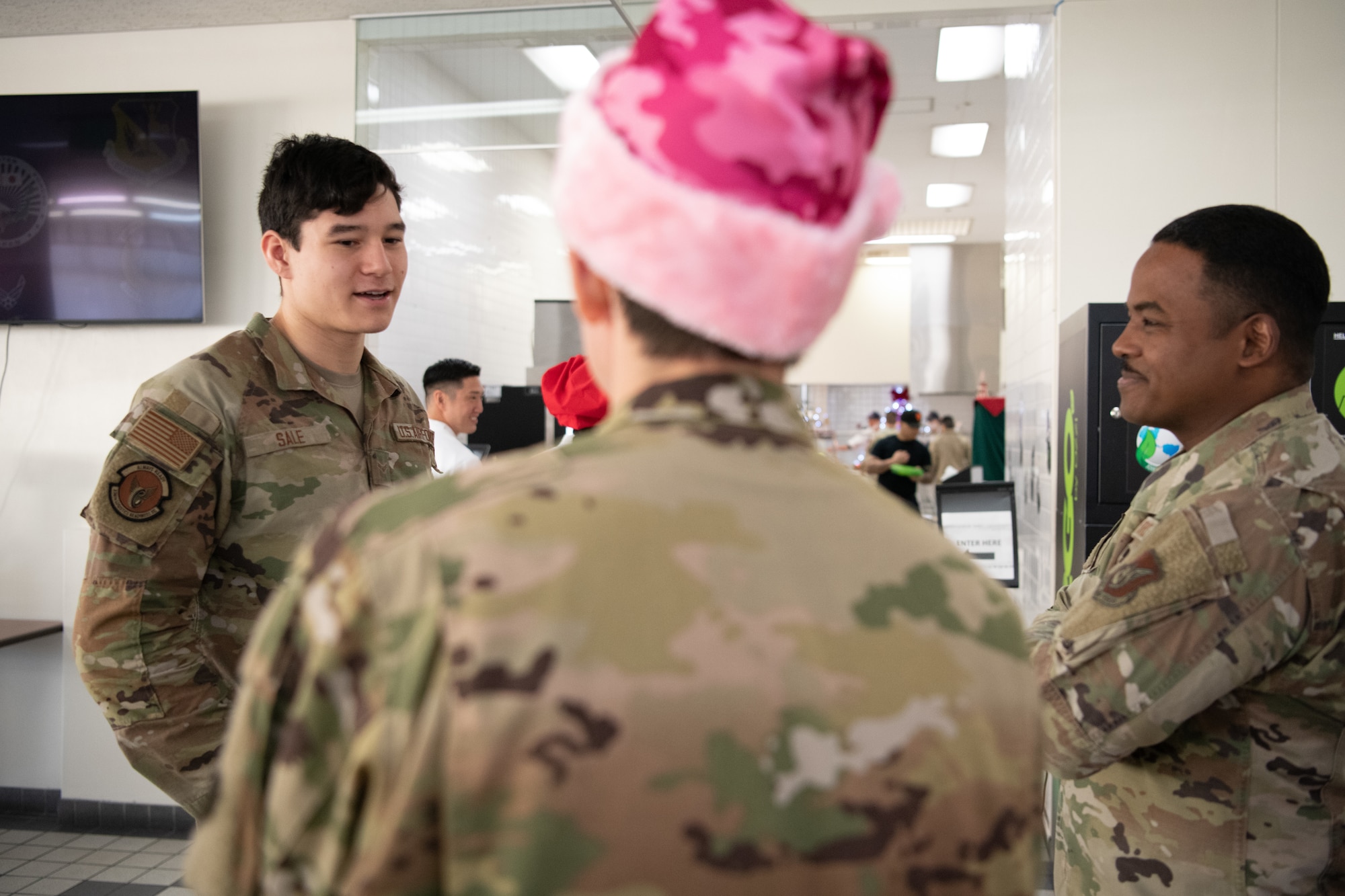 An Airman chats with wing leadership