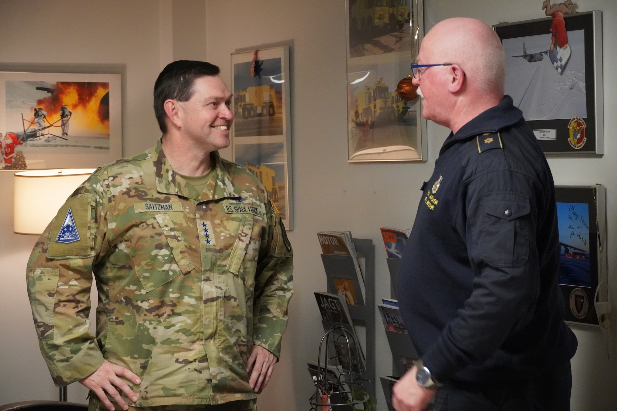 Chief of Space Operations Gen. Chance Saltzman and Chief Master Sgt. of the Space Force Roger A. Towberman visit Guardians at Thule Air Base, Greenland, December. 21-22, 2022. (Courtesy Photo)