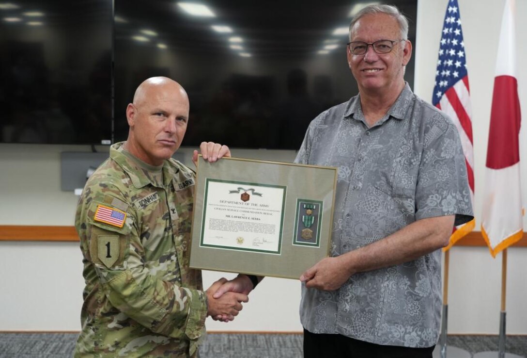 Lawrence Seeba, or Lee, as he is affectionately known around the office, is retiring after a total of 37 years of civilian service and was awarded the Civilian Service Commendation Medal. He was the U.S. Army Corps of Engineer Japan Engineer District (JED) Chief of Construction division.