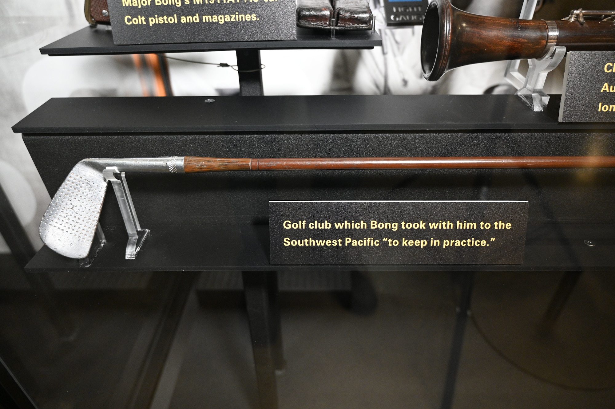 Golf club belonging to Maj. Richard I. Bong on display in the WWII Gallery at the National Museum of the U.S. Air Force.