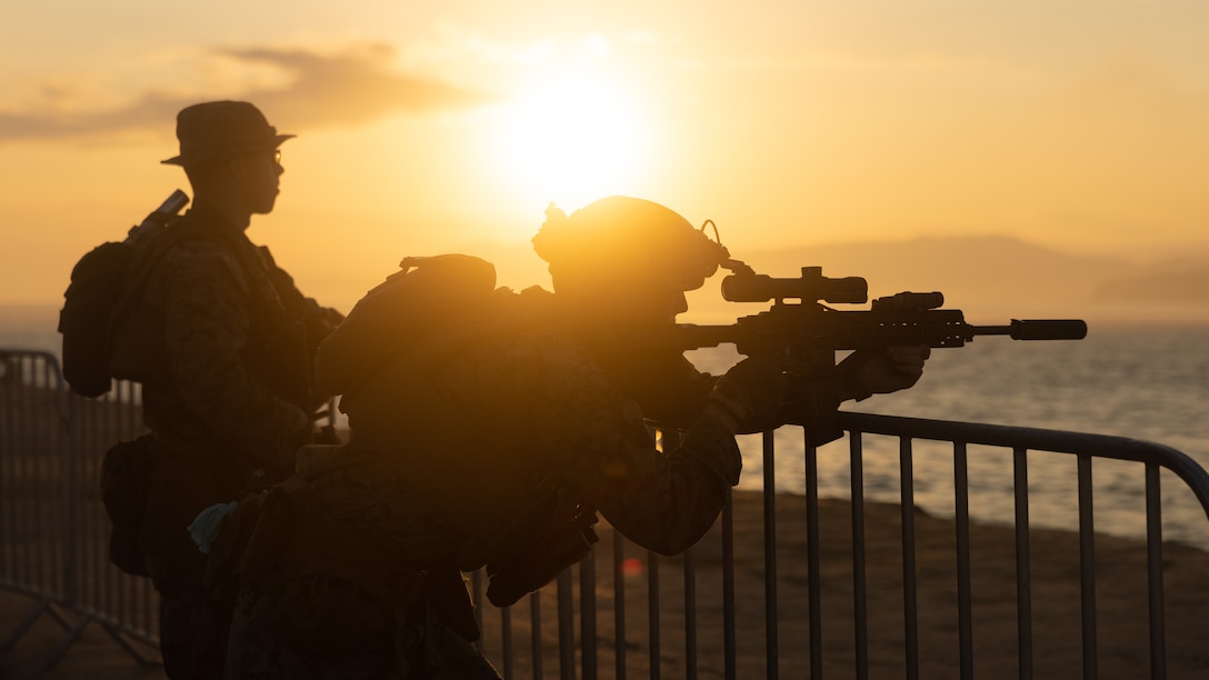U.S. Marines with 1st Battalion, 8th Marine Regiment, 2d Marine Division, set security during Continuing Promise 2022 in Jeremie, Haiti, Dec. 17, 2022. The Continuing Promise mission includes providing direct medical care and expeditionary veterinary care, conducting training and subject matter expert exchanges on various medical and humanitarian assistance/disaster relief topics, and leading seminars on Women, Peace, and Security.