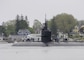 The Los Angeles-class attack submarine USS Helena departs Portsmouth Naval Shipyard after completion of extended maintenance. (U.S. Navy photo by James Cleveland)