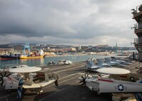 The Nimitz-class aircraft carrier USS George H.W. Bush (CVN 77), along with the embarked staff of Carrier Strike Group (CSG) 10, arrives in Marseille, France, for a scheduled port visit Dec. 29, 2022. The George H.W. Bush CSG is on a scheduled deployment in the U.S. Naval Forces Europe area of operations, employed by U.S. Sixth Fleet to defend U.S., allied, and partner interests.