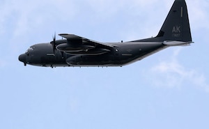 An Alaska Air National Guard HC-130J Combat King II operated by aircrew from the 211th Rescue Squadron, 176th Wing, at Joint Base Elmendorf-Richardson, Alaska, Aug. 18, 2021.
