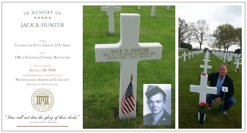 Danny Janssen adopted U.S. Army Technician 5th Grade Jack B. Hunter, who died in World War II and is buried at the Netherlands American Cemetery in Margraten. Janssen, who is a supervisor at Logistics Readiness Center Benelux in Brunssum, 405th Army Field Support Brigade, spends much of his free time as a volunteer caretaker at the U.S. cemetery, the only one of its kind in the Netherlands. (Photo illustration by Cameron Porter)