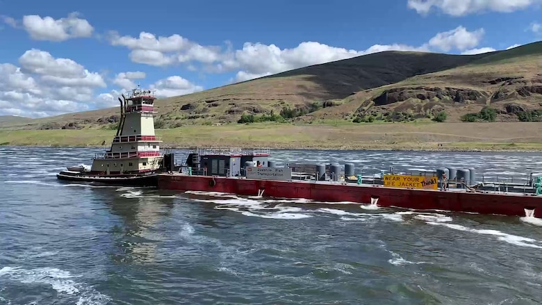 A juvenile fish barge transporting smolts downriver. Once on a juvenile fish barge, it is a straight shot to the ocean.