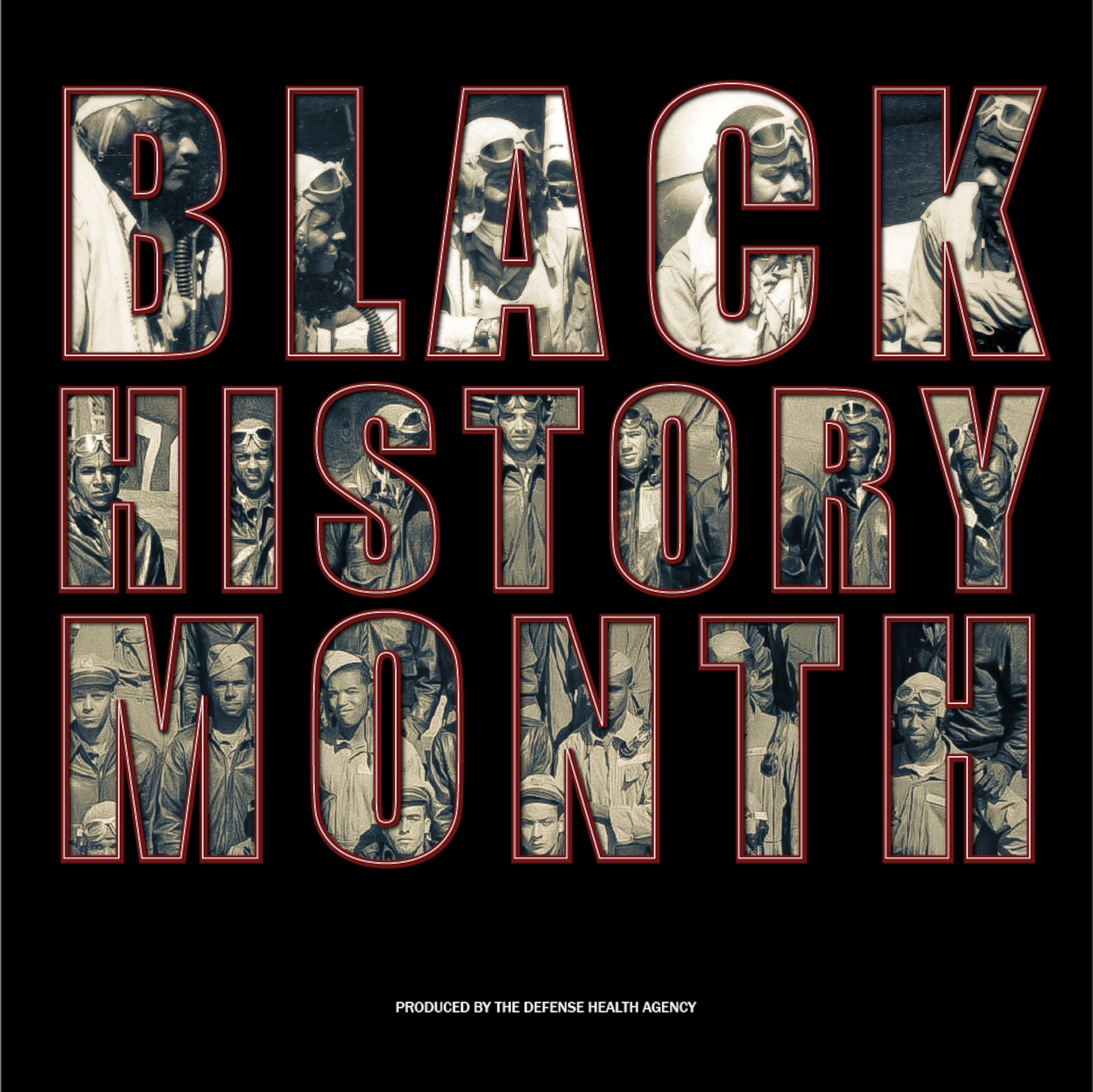 Black History Month illustration with images of African Americans composed inside the letters