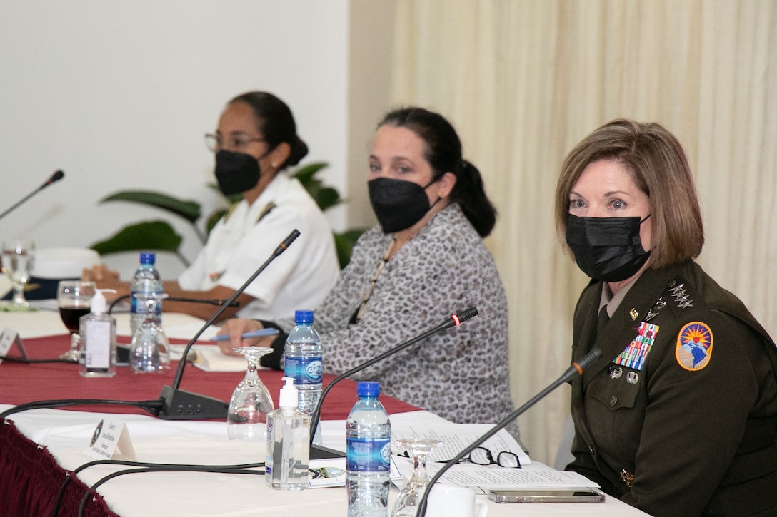 Army Gen. Laura J. Richardson provides opening remarks during a round table discussion focused on women, peace and security and NCO leadership development January 31, 2022, in Belize City, Belize.