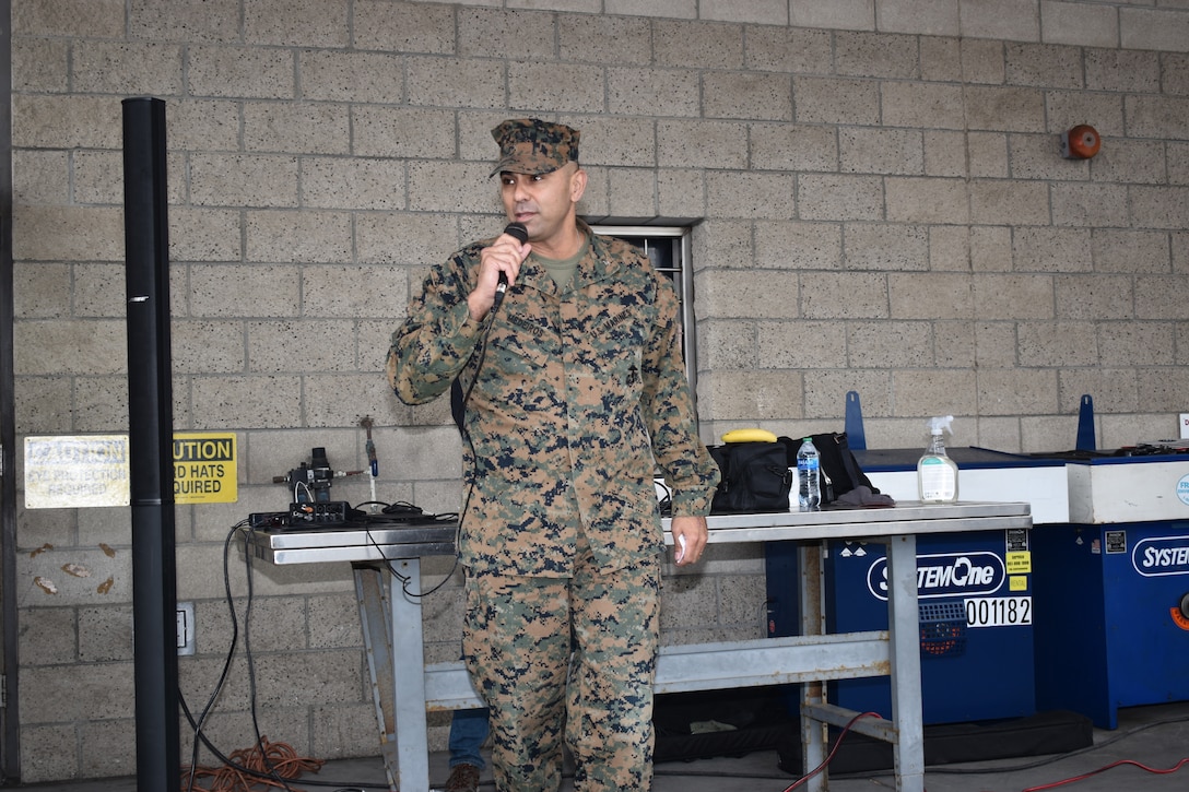 U.S. Marine Corps Col John Medeiros Jr, Commanding Officer for Assault Amphibian School, address the Marines, Sailors, friends and, family at the 5th Annual Thanksgiving Day and Service event. Col Medeiros discusses the importance of bonds and making memories within our community. “Many of us may be away from our families, but we will always have the bonds and memories we make today.”