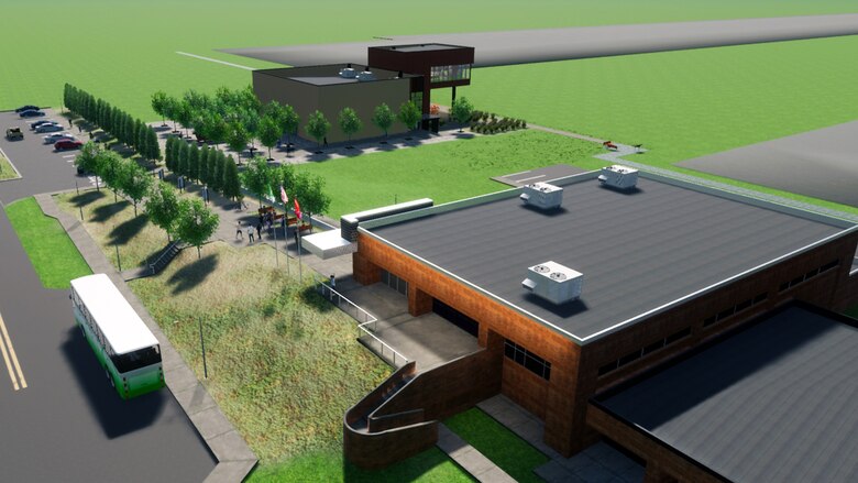 Artist rendering of the new Viewing Platform, which will be located next to the recently constructed K-25 History Center overlooking the footprint of the K-25 Building in Oak Ridge, Tennessee. (Artwork by David Brown)