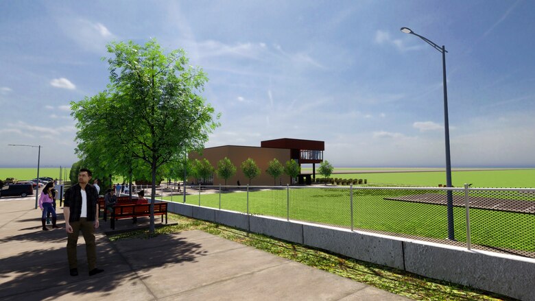 Artist rendering of the new Viewing Platform, which will be located next to the recently constructed K-25 History Center overlooking the footprint of the K-25 Building in Oak Ridge, Tennessee. (Artwork by David Brown)