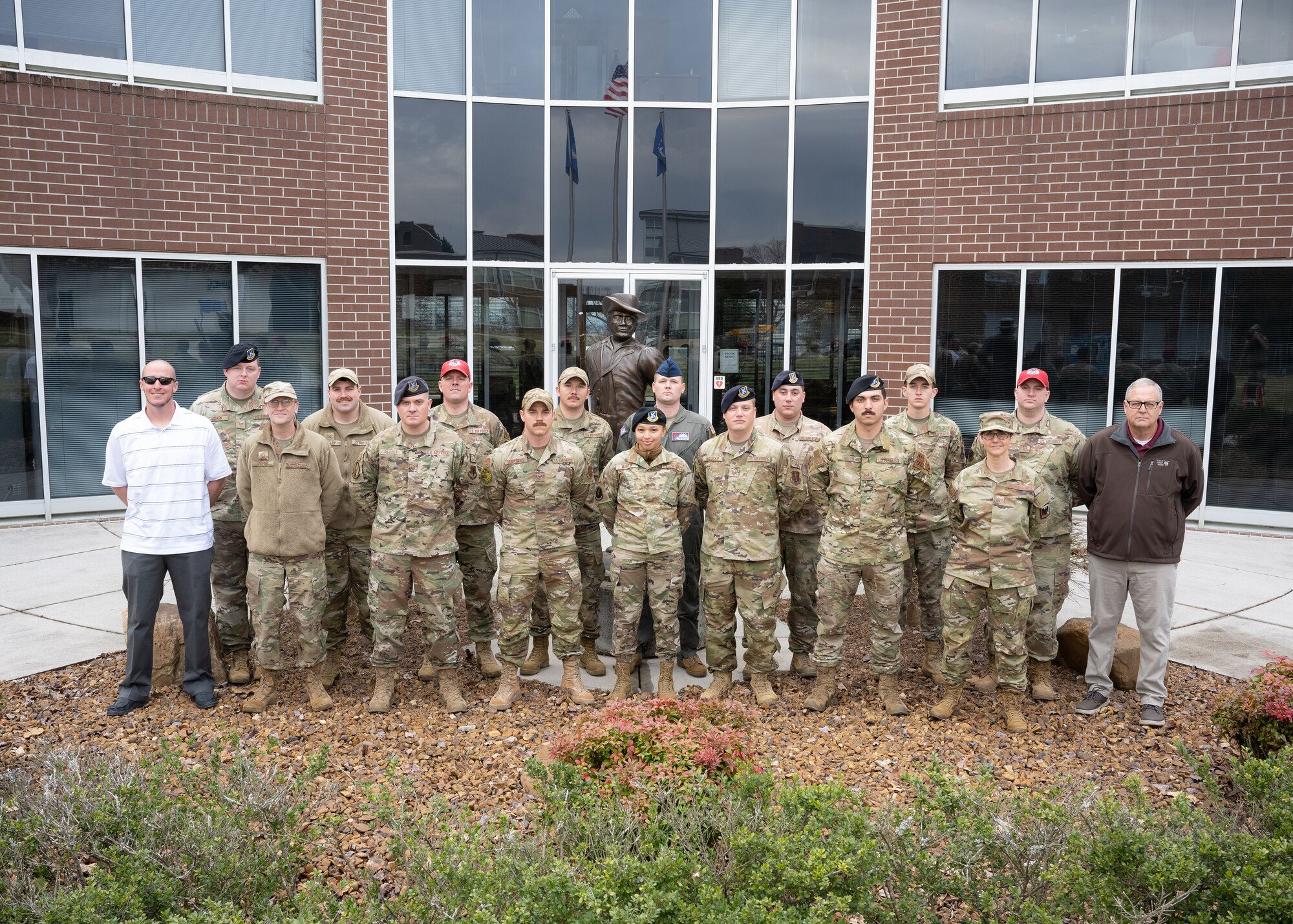 U.S. Air Force Airmen enrolled in the Instructor Certification Program take a class photo, February 2, 2022, at the I.G. Brown Training and Education Center on McGhee Tyson Air National Guard Base in East Tennessee. (U.S. Air National Guard photo by Master Sgt. Mike R. Smith)