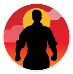 silhouette of a man standing with fists clenched against a sunset