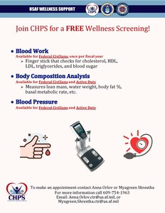 Flyer of CHPS wellness screening.