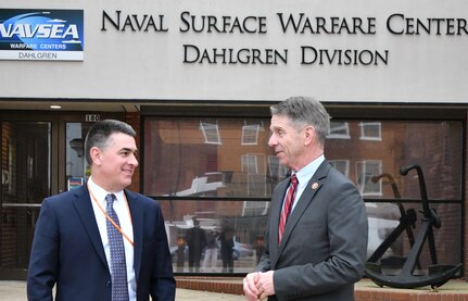 IMAGE: Naval Surface Warfare Center Dahlgren Division Technical Director Dale Sisson Jr., SES chats with Congressman Rob Wittman during a recent visit to the warfare center. Wittman represents the 1st Congressional District.