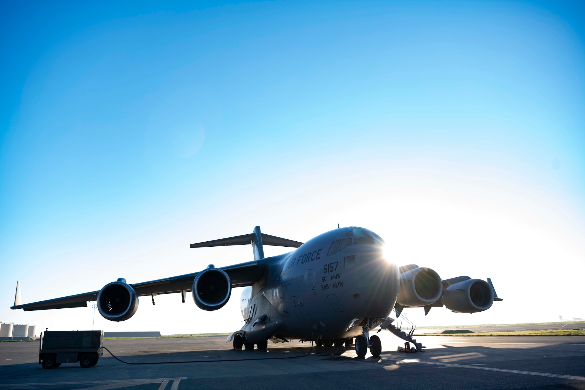 A picture of a plane on the flight line