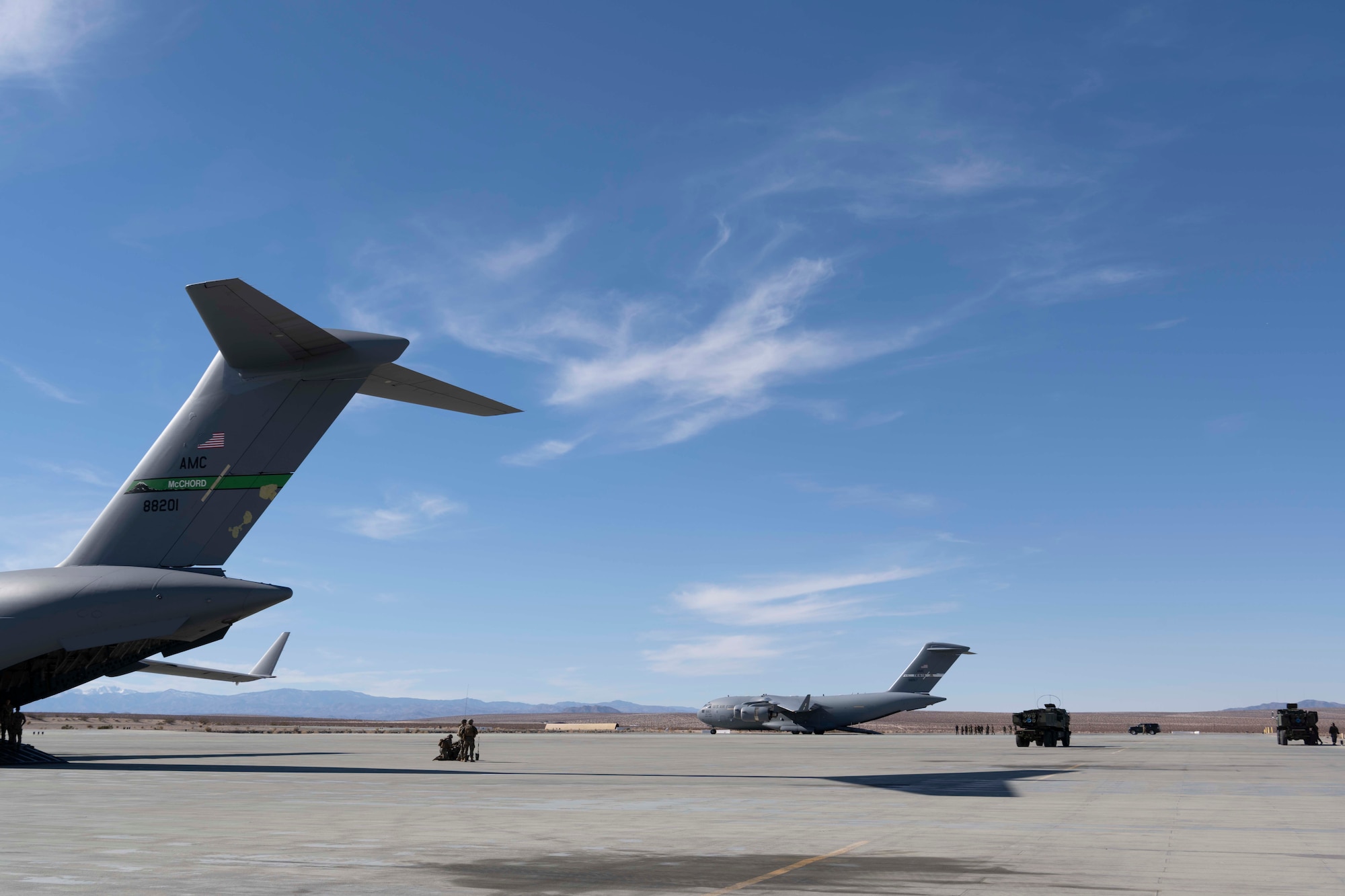 Aircrafts and vehicles on a flightline