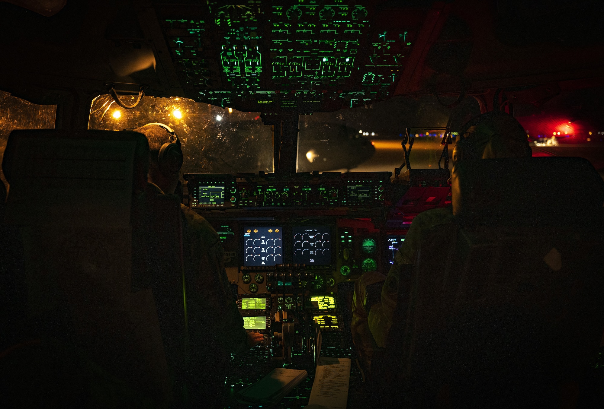 Aircrew fly a C-17 Globemaster.