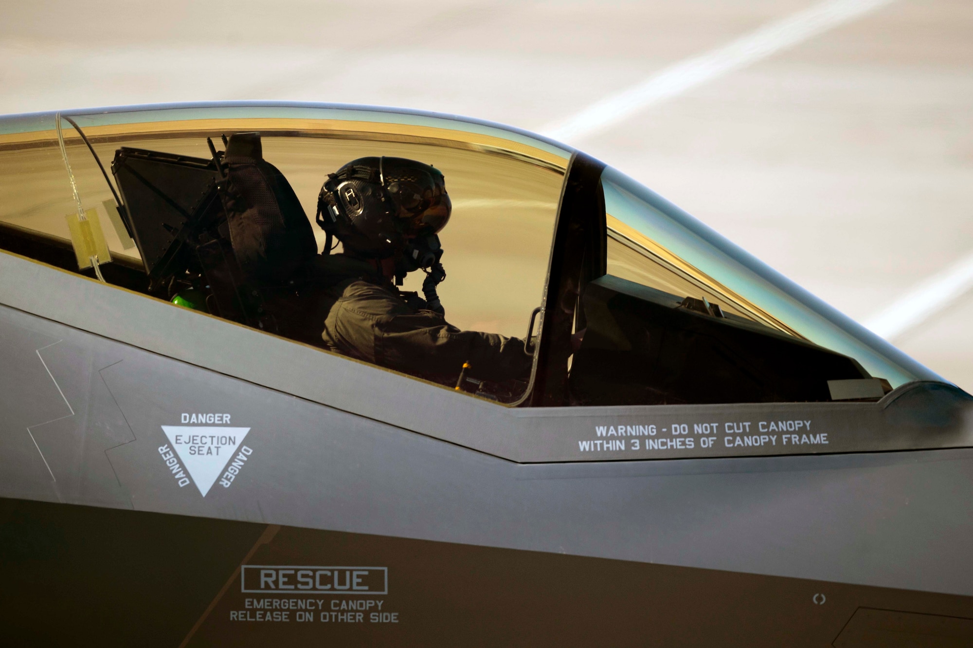 A U.S. Air Force F-35A Lightning II pilot taxis