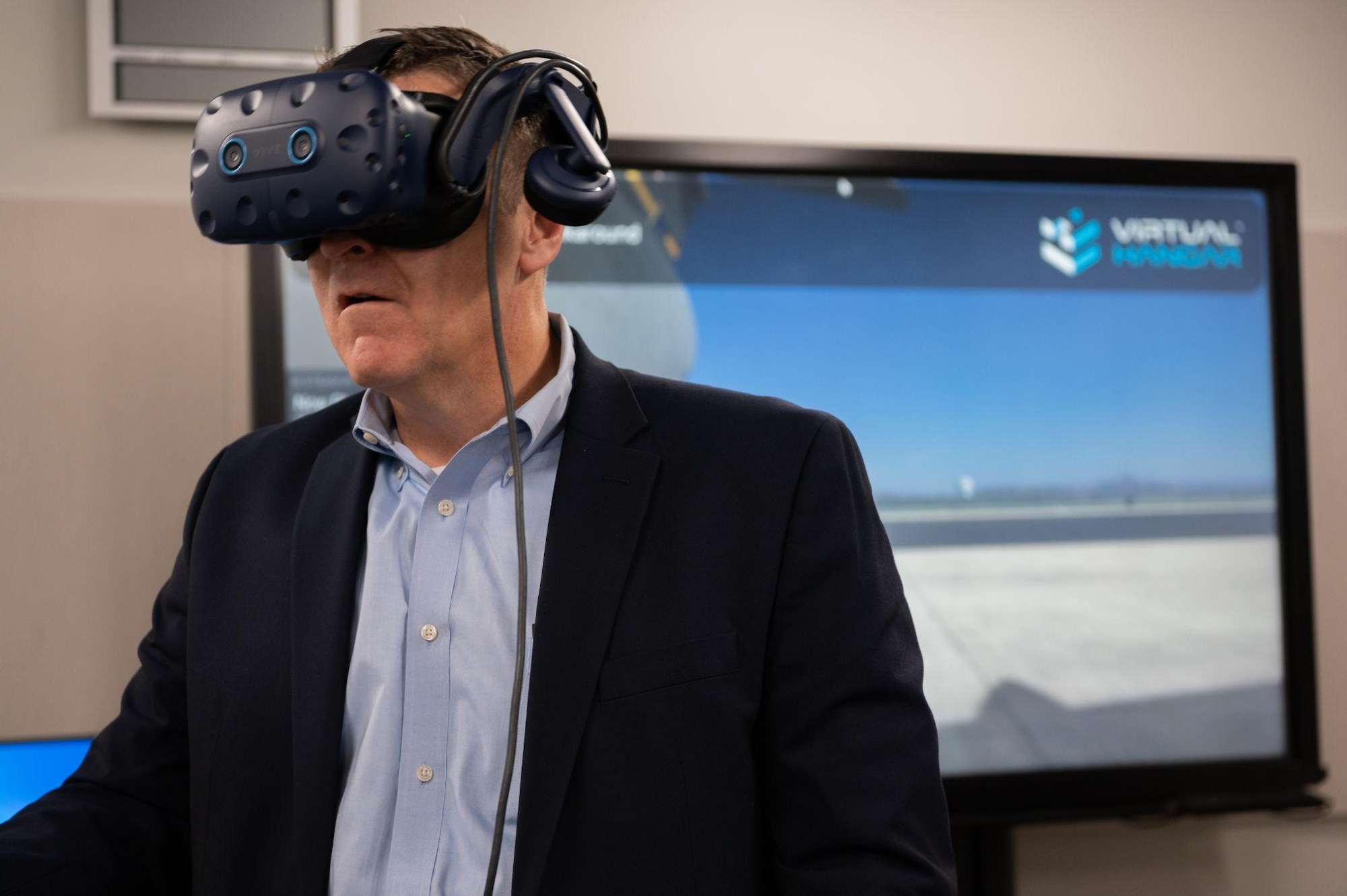 Man wears VR headset