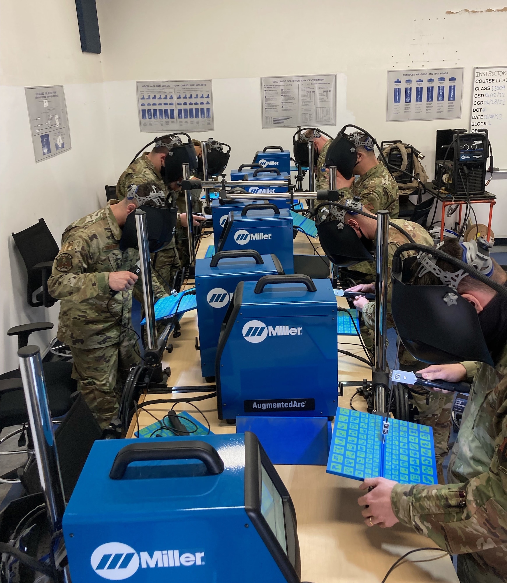Students practice welding techniques with augmented reality.