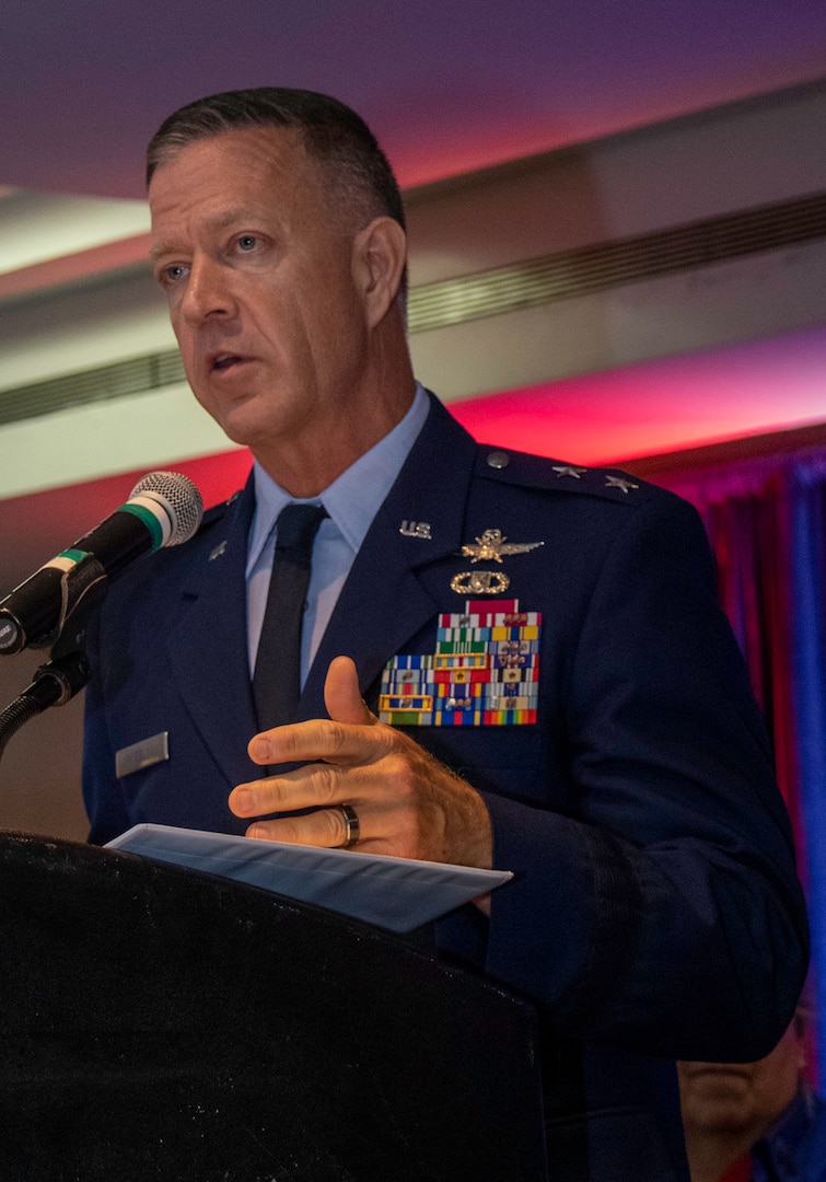 Maj. Gen. Rich Neely, of Springfield, the Adjutant General of Illinois and Commander of the Illinois National Guard, speaks at the Department of Illinois Veterans of Foreign Wars 100th annual State Convention June 11 in Springfield, Illinois.