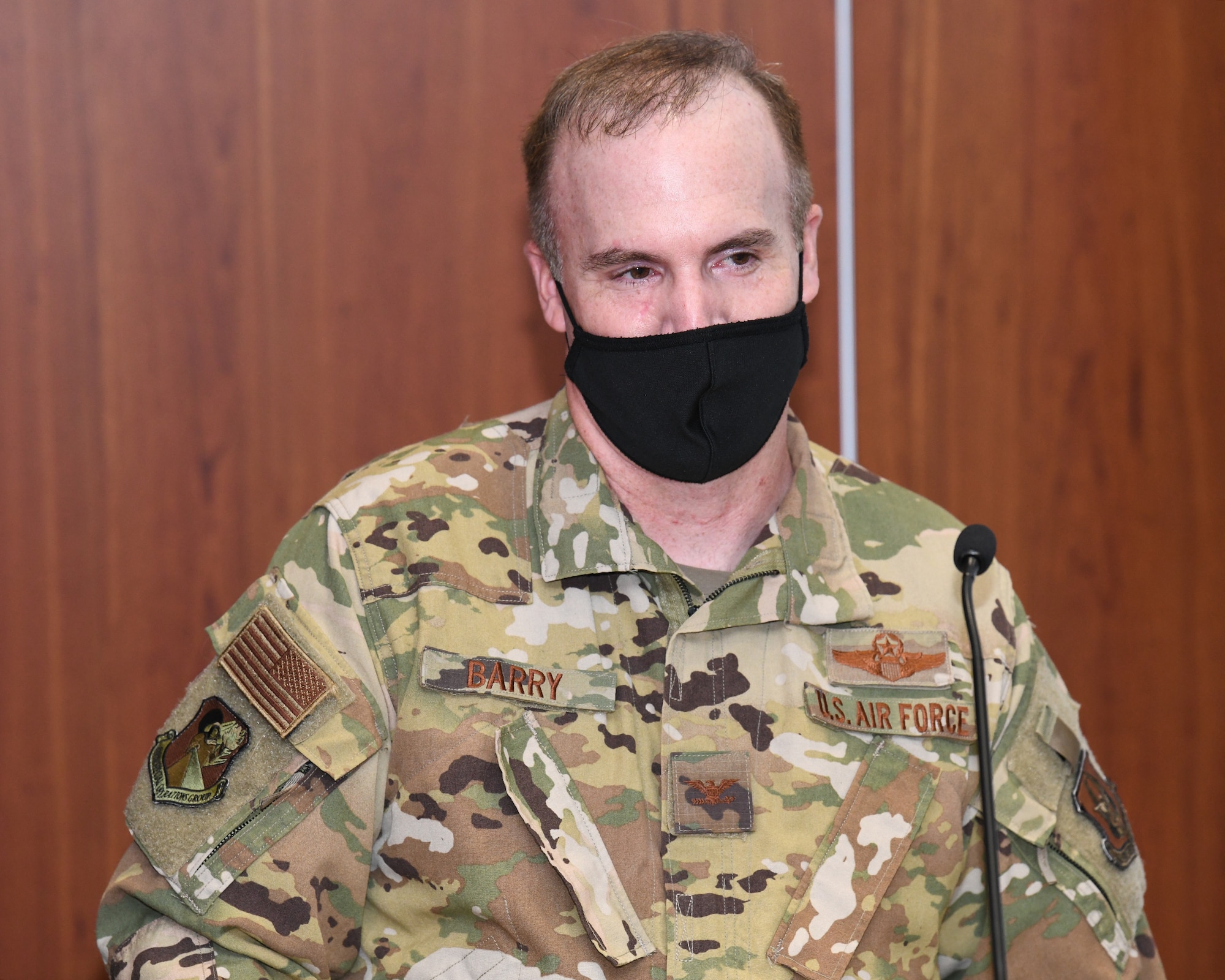 Close-up photo of Col. Barry speaking