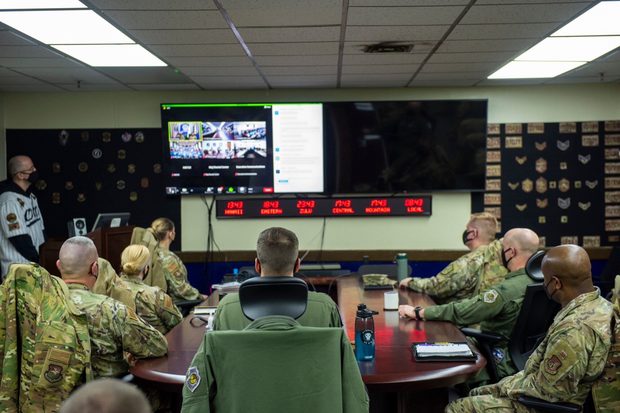 Airmen from the 51st Fighter Wing attend a virtual all-call with Air Force Chief of Staff Gen. Charles Q. Brown Jr.  and Chief Master Sgt. of the Air Force JoAnne S. Bass February 4 on Osan Air Base, Republic of Korea. The leaders discussed the current state of the Air Force, future challenges and responded to questions from Airmen. (U.S. Air Force photo by Staff Sgt. Douglas Lorance)