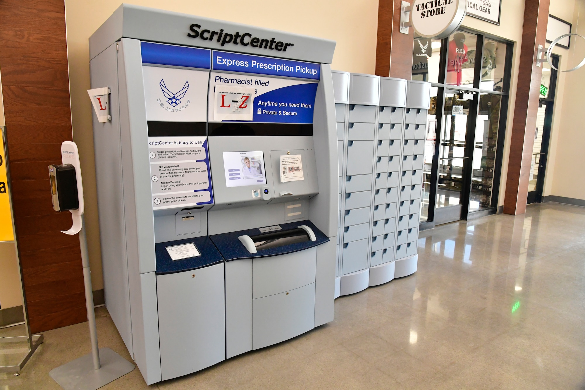 The ScriptCenter self-serve prescription kiosk located next to the Satellite Pharmacy at Hill Air Force Base, Utah. Starting Feb. 14, customers will have to pick up prescriptions at the Main Pharmacy or they can use the self-serve prescription kiosk to pick up. (U.S. Air Force photo by Todd Cromar)