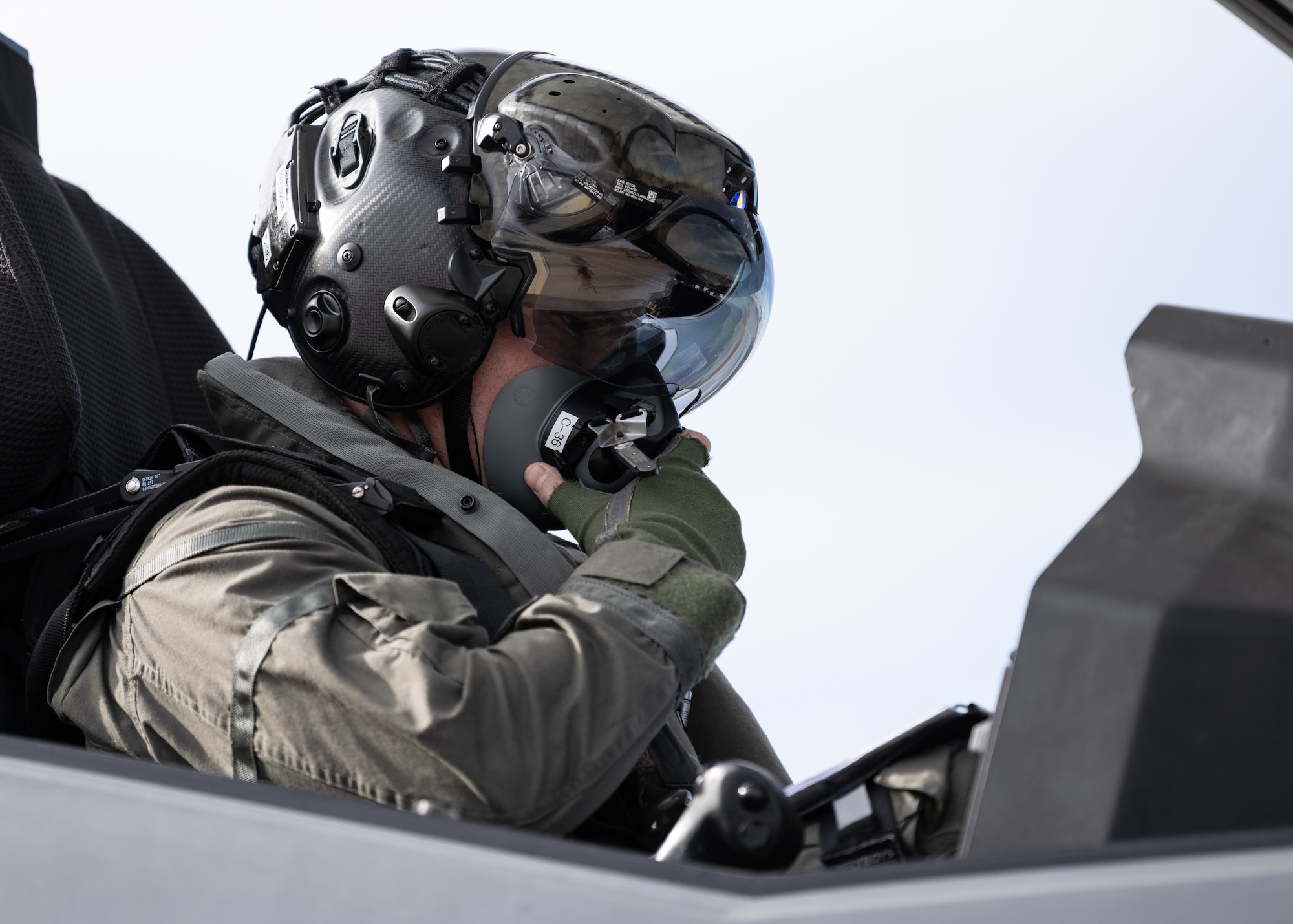 a photo of an F-35 pilot in the cockpit